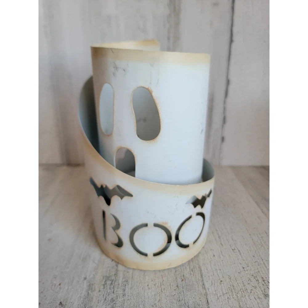 Vintage metal Ghost tea light holder spiral boo Halloween home decor unique‎